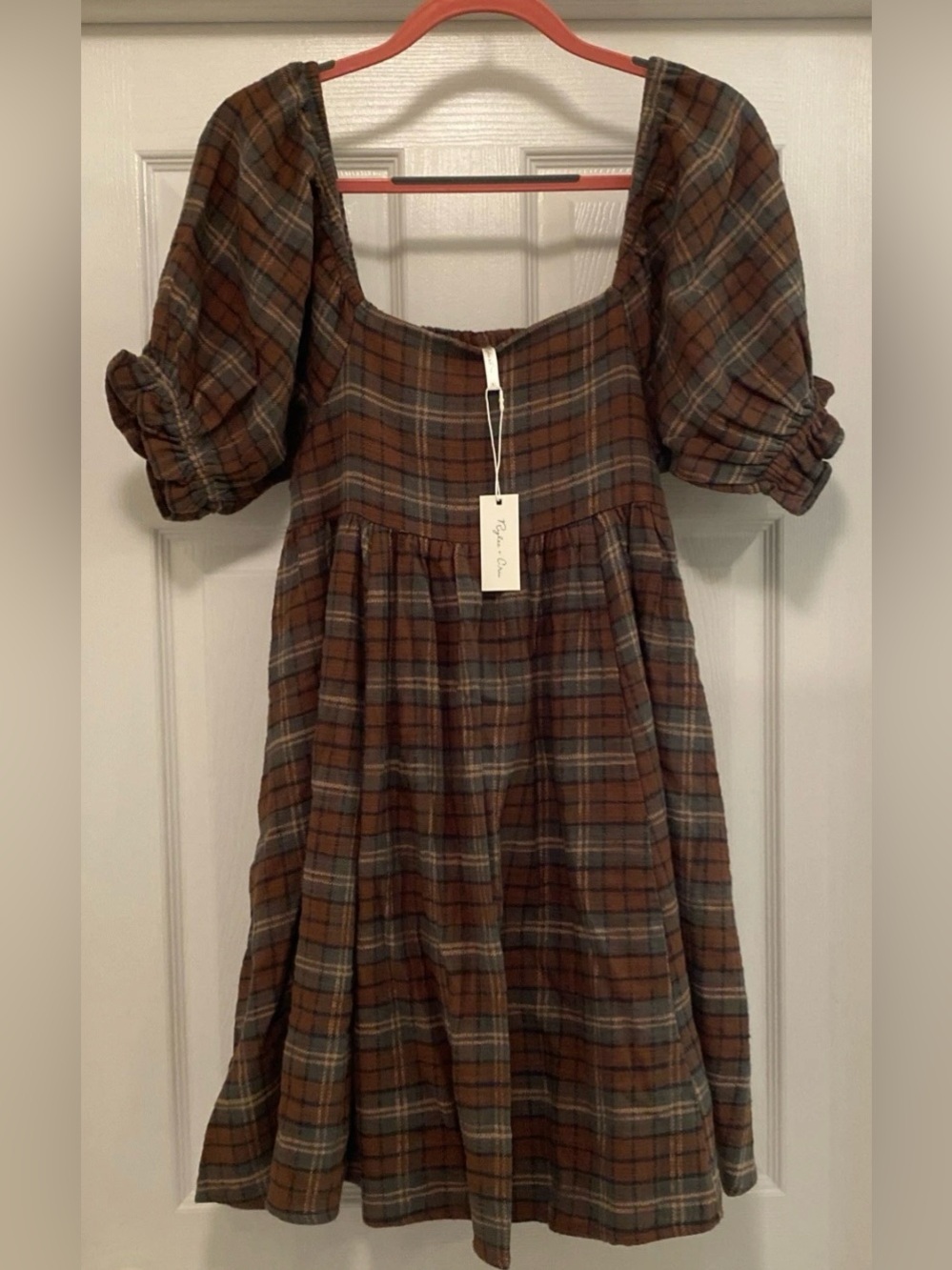 Rylee + Cru Women’s Naomi Dress Evergreen Plaid Babydoll Cottagecore Style